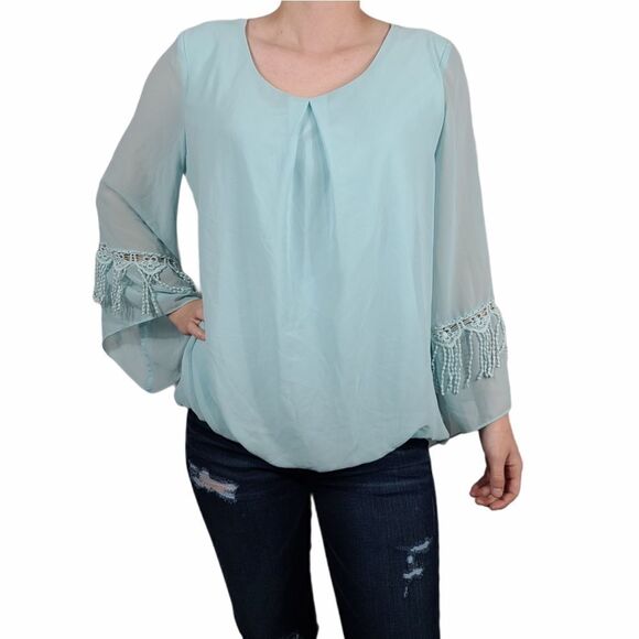 Semi Sheer Relaxed Pullover Long Sleeve Hi Low - Picture 1 of 9